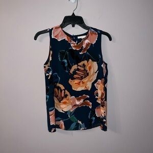 Dark blue and multicolored floral print blouse tank top c&e XS